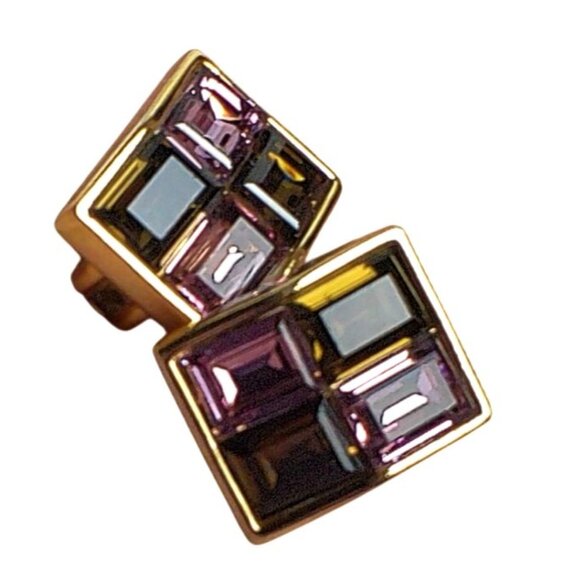Vintage Swarovski 18K Gold Plated Amethyst  Clip-On Earrings - Picture 3 of 4